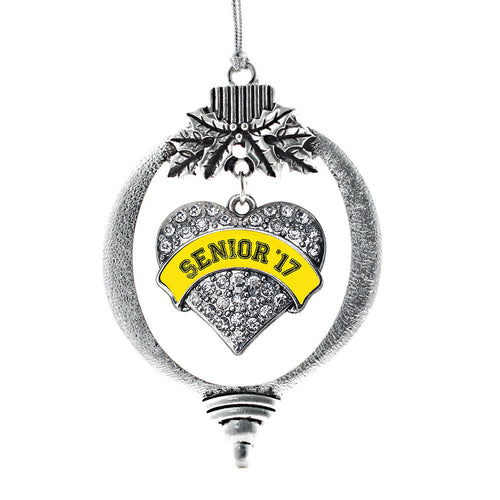 Yellow Senior 2017 Pave Heart Charm Christmas / Holiday Ornament