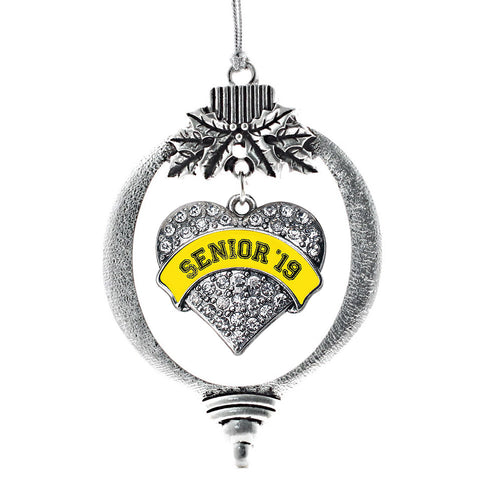 Yellow Senior 2019 Pave Heart Charm Christmas / Holiday Ornament