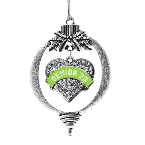 Lime Green Senior 2020 Pave Heart Charm Christmas / Holiday Ornament