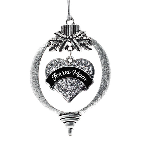 Black and White Ferret Mom Pave Heart Charm Christmas / Holiday Ornament