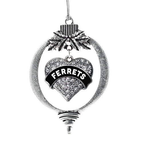 Black and White Ferrets Pave Heart Charm Christmas / Holiday Ornament
