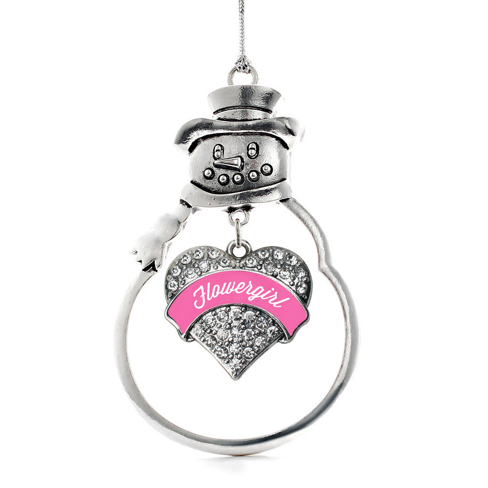 Pink Flower Girl Pave Heart Charm Christmas / Holiday Ornament