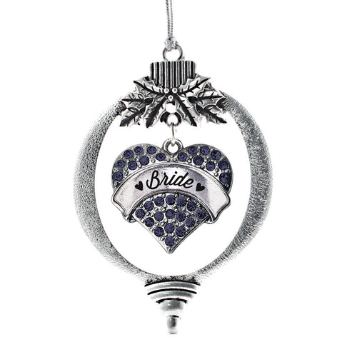 Bride Navy Blue Pave Heart Charm Christmas / Holiday Ornament