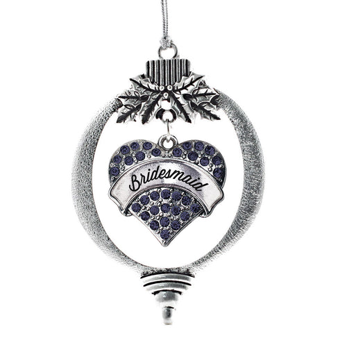 Bridesmaid Navy Blue Pave Heart Charm Christmas / Holiday Ornament