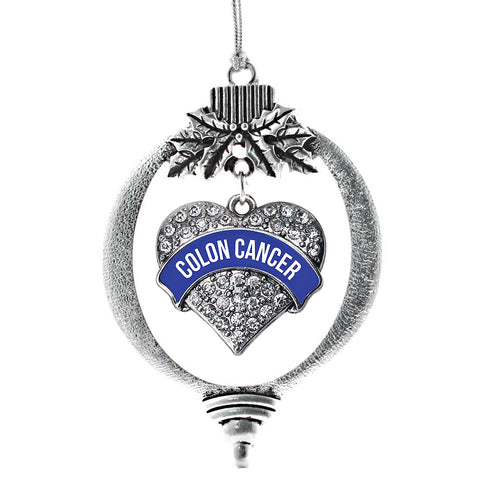 Navy Blue Colon Cancer Awareness Pave Heart Charm Christmas / Holiday Ornament