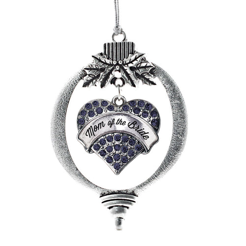 Mom of the Bride Navy Blue Pave Heart Charm Christmas / Holiday Ornament