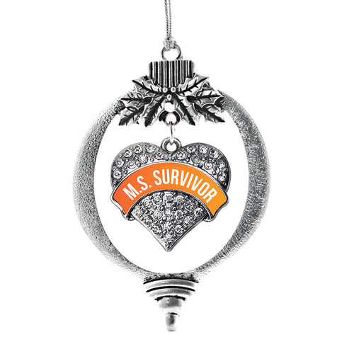 M.S Survivor Pave Heart Charm Christmas / Holiday Ornament