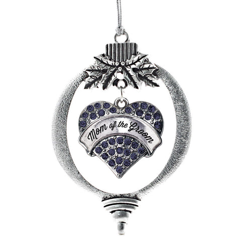 Mom of the Groom Navy Blue Pave Heart Charm Christmas / Holiday Ornament