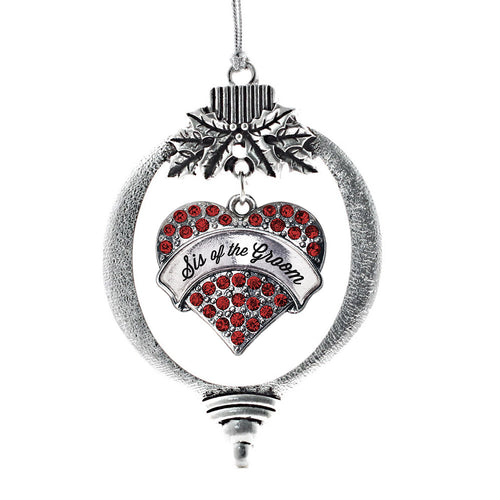 Sis of the Groom Red Pave Heart Charm Christmas / Holiday Ornament