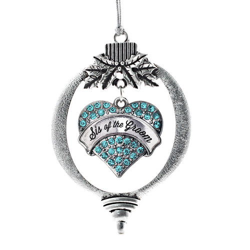 Sis of the Groom Aqua Pave Heart Charm Christmas / Holiday Ornament