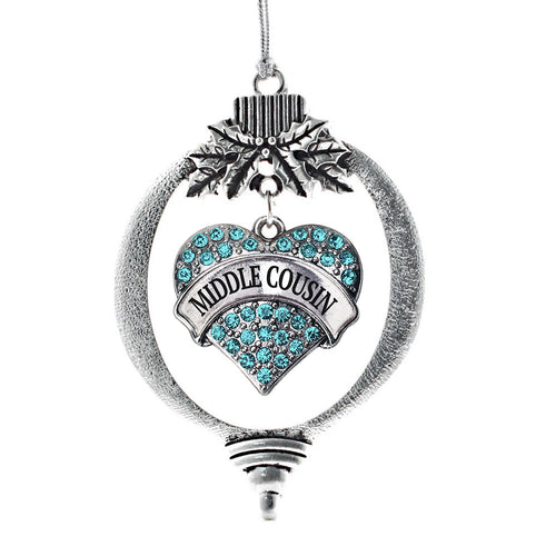 Middle Cousin Aqua Pave Heart Charm Christmas / Holiday Ornament