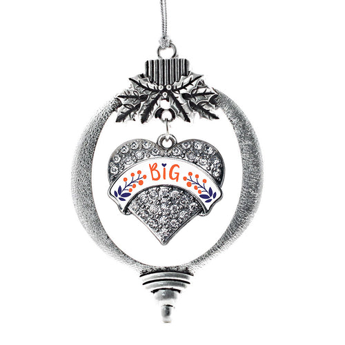 Orange and Navy Blue Big Pave Heart Charm Christmas / Holiday Ornament