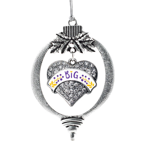 Royal Purple and Canary Yellow Big Pave Heart Charm Christmas / Holiday Ornament