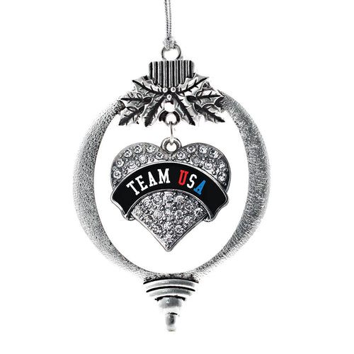 Black Banner Team USA Pave Heart Charm Christmas / Holiday Ornament