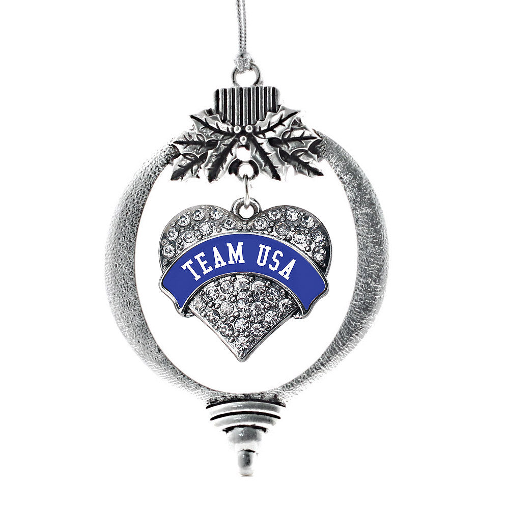 Blue Banner Team USA Pave Heart Charm Christmas / Holiday Ornament