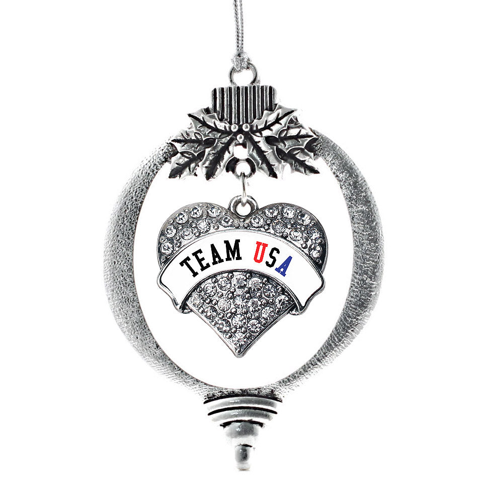 White Banner Team USA Pave Heart Charm Christmas / Holiday Ornament