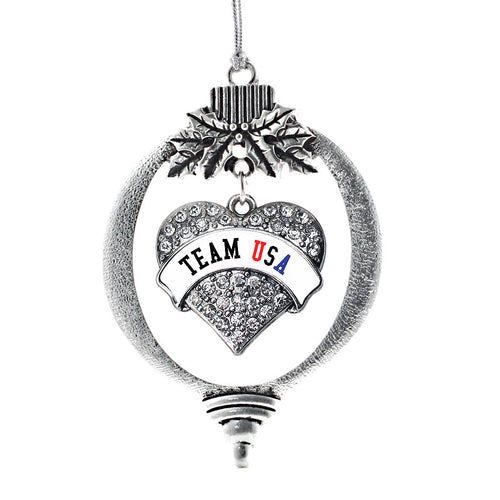 White Banner Team USA Pave Heart Charm Christmas / Holiday Ornament