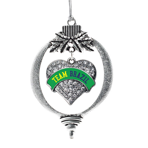 Team Brazil Pave Heart Charm Christmas / Holiday Ornament