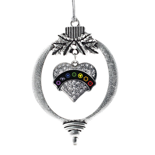 Black Banner Chakra Symbols Pave Heart Charm Christmas / Holiday Ornament