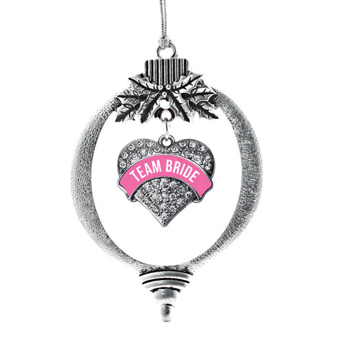 Pink Banner Team Bride Pave Heart Charm Christmas / Holiday Ornament