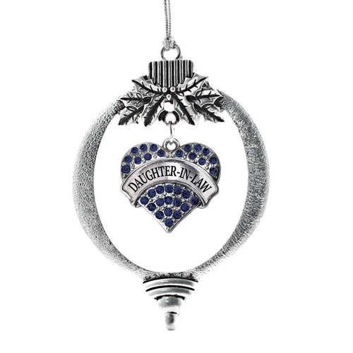 Daughter in Law Navy Blue Pave Heart Charm Christmas / Holiday Ornament