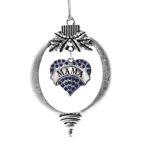 Mama Navy Blue Pave Heart Charm Christmas / Holiday Ornament