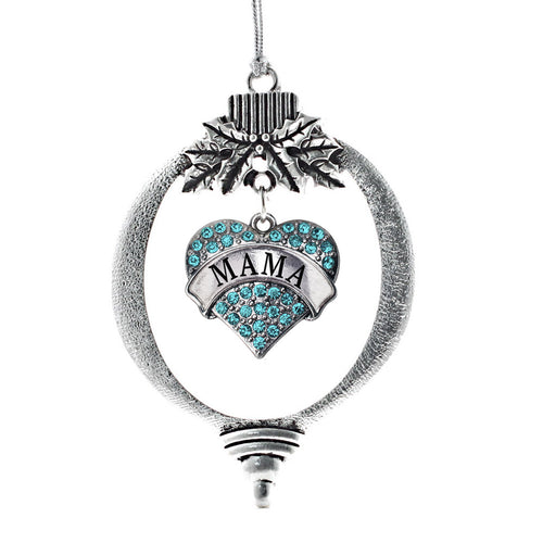 Mama Aqua Pave Heart Charm Christmas / Holiday Ornament