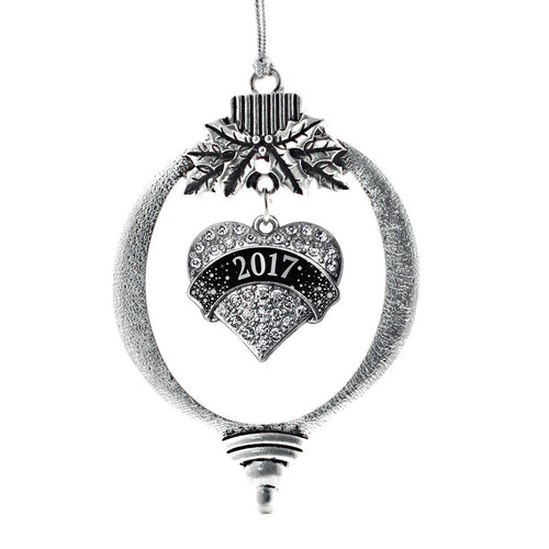 Black and Silver 2017 Pave Heart Charm Christmas / Holiday Ornament