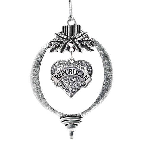 Republican Crystal Pave Heart Charm Christmas / Holiday Ornament