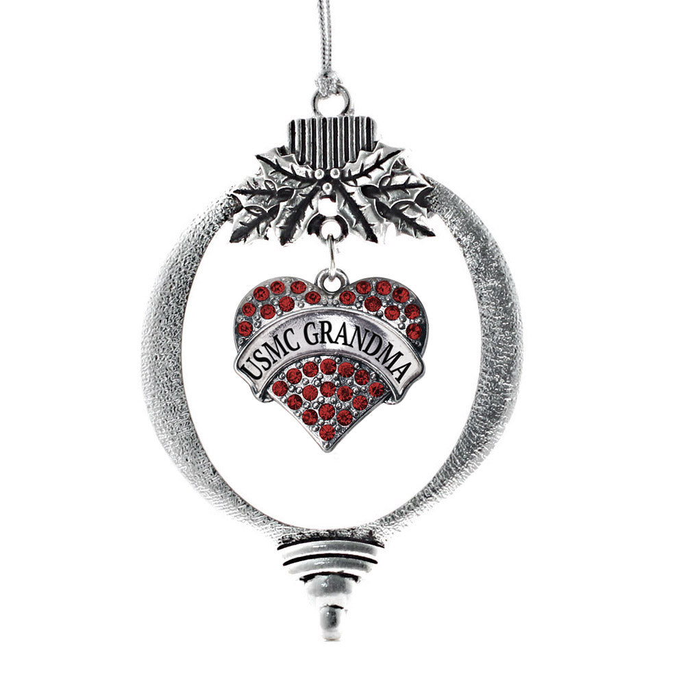 Marines Grandma Red Pave Heart Charm Christmas / Holiday Ornament