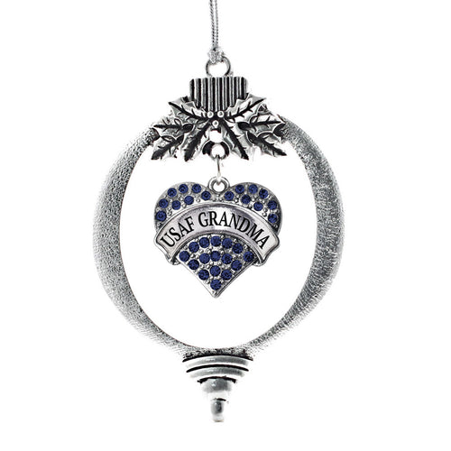 USAF Grandma Navy Blue Pave Heart Charm Christmas / Holiday Ornament