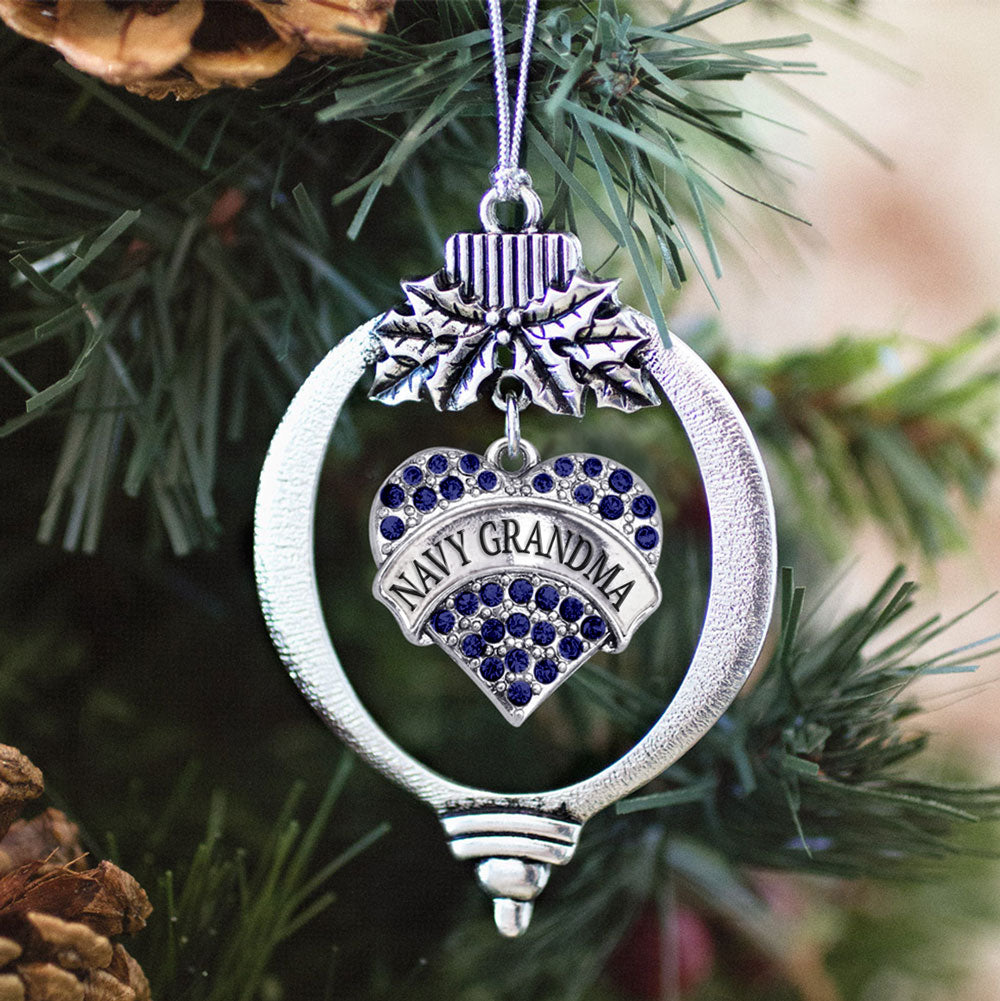 Navy Grandma Navy Blue Pave Heart Charm Christmas / Holiday Ornament