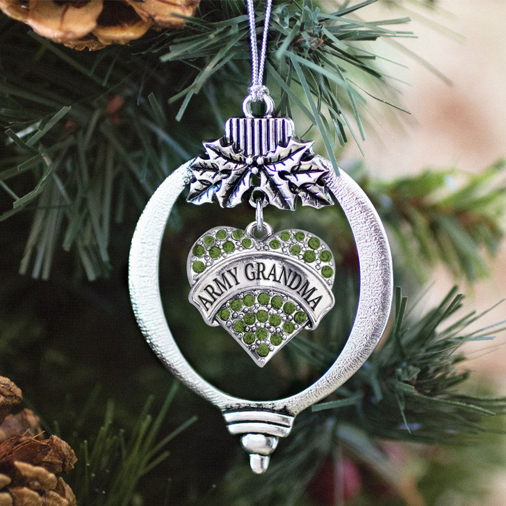 Army Grandma Green Pave Heart Charm Christmas / Holiday Ornament