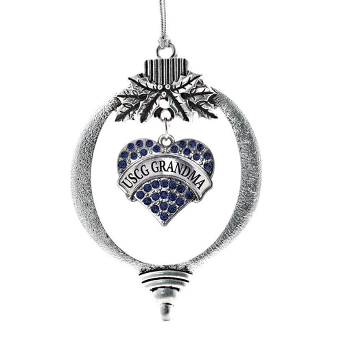 USCG Grandma Navy Blue Pave Heart Charm Christmas / Holiday Ornament
