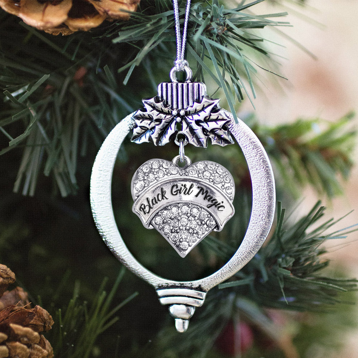 Black Girl Magic Pave Heart Charm Christmas / Holiday Ornament