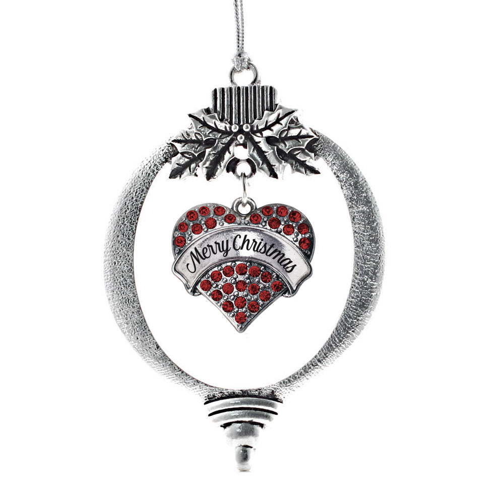 Merry Christmas Red Pave Heart Charm Christmas / Holiday Ornament