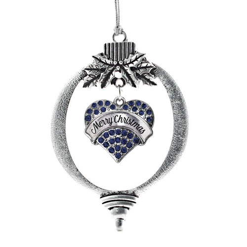 Merry Christmas Navy Blue Pave Heart Charm Christmas / Holiday Ornament