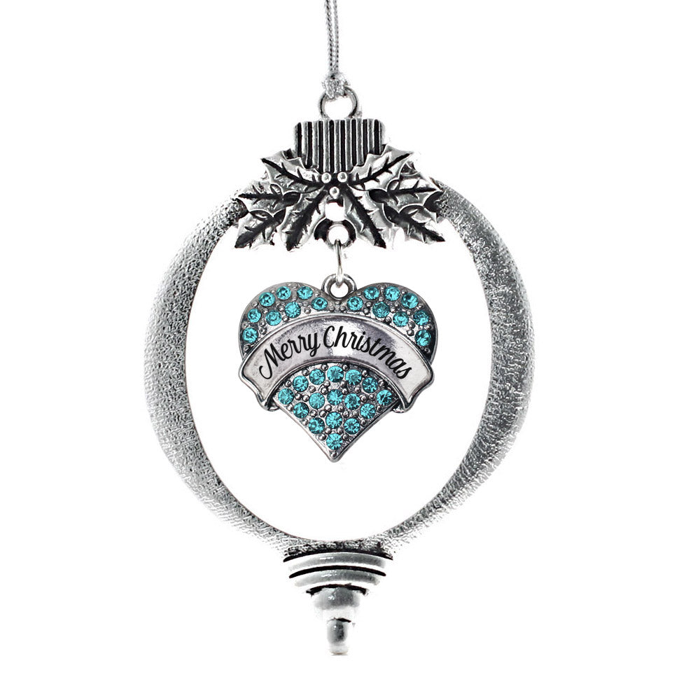 Merry Christmas Aqua Pave Heart Charm Christmas / Holiday Ornament