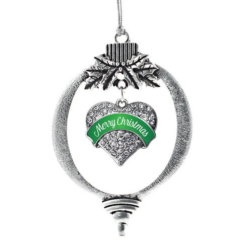 Green Merry Christmas Pave Heart Charm Christmas / Holiday Ornament