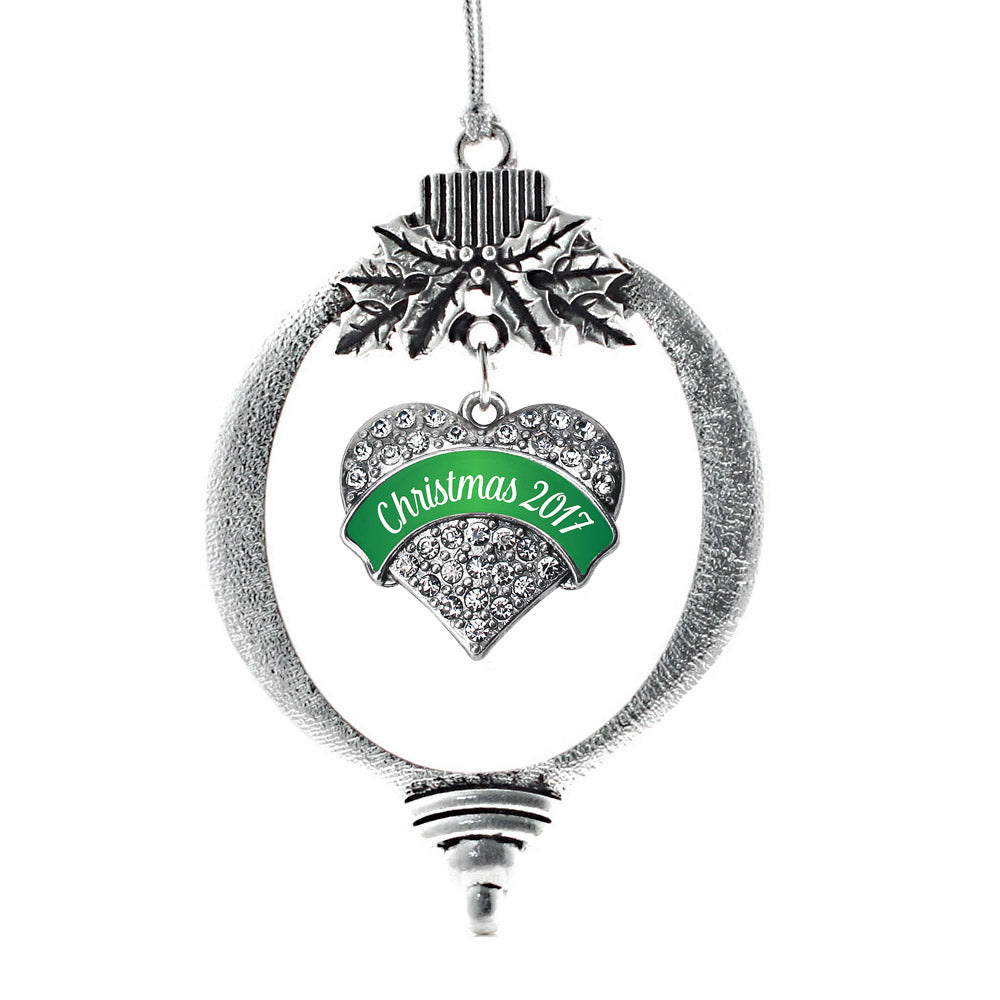 Green Christmas 2017 Pave Heart Charm Christmas / Holiday Ornament