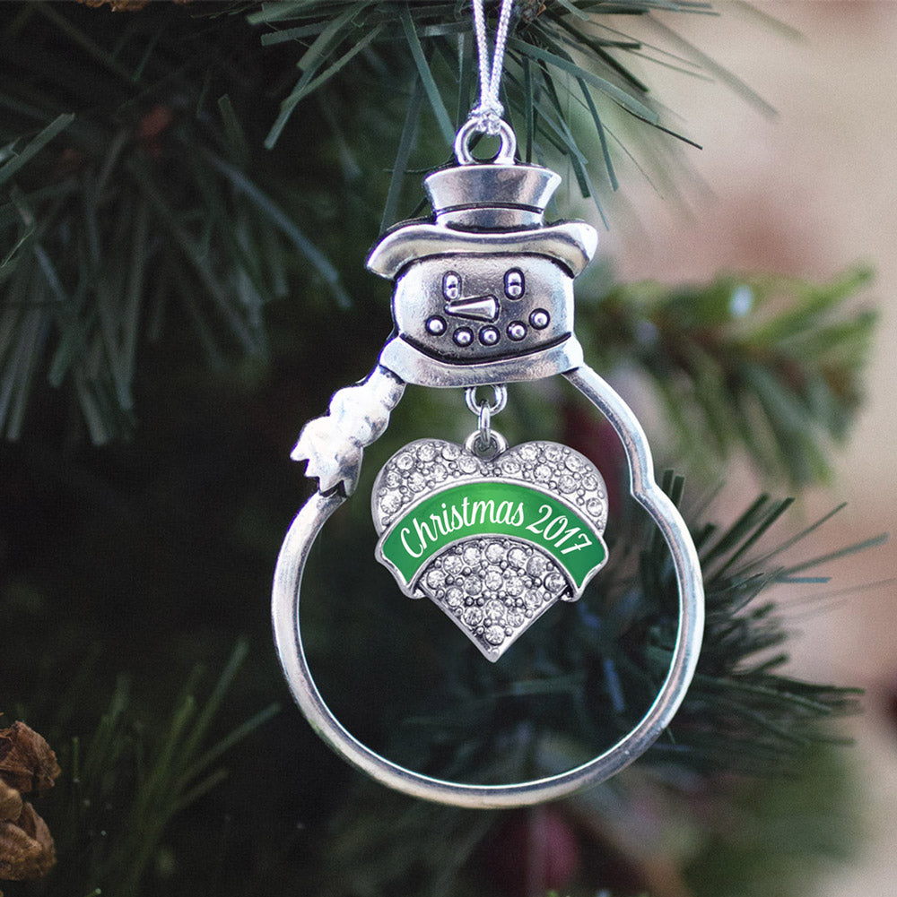 Green Christmas 2017 Pave Heart Charm Christmas / Holiday Ornament