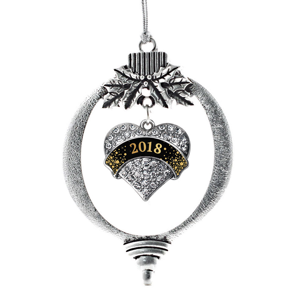 Black and Gold New Year's 2018 Pave Heart Charm Christmas / Holiday Ornament