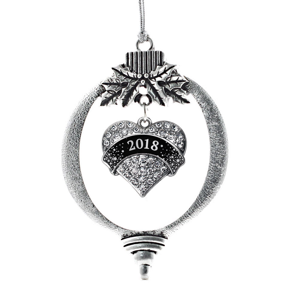 Black and Silver New Year's 2018 Pave Heart Charm Christmas / Holiday Ornament