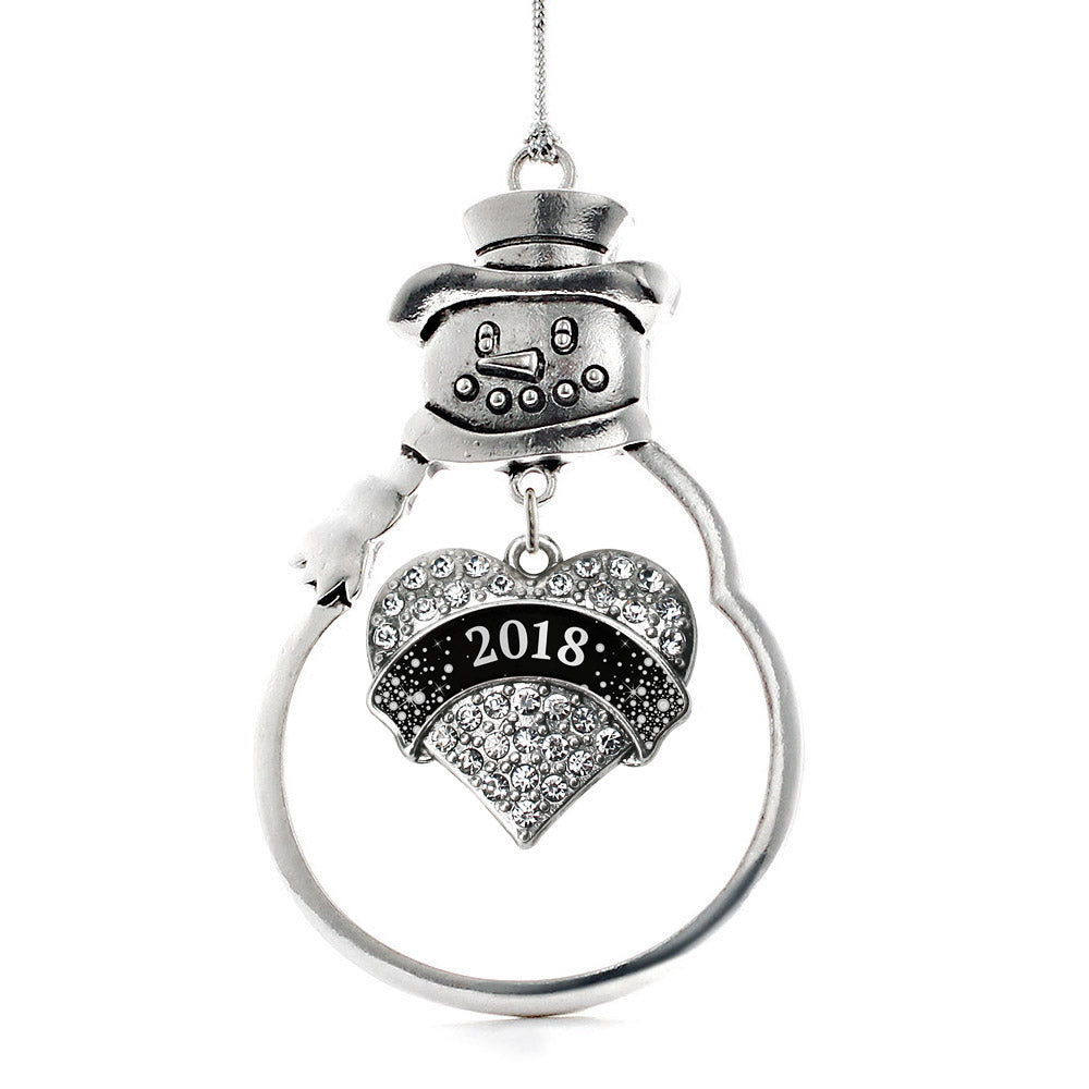 Black and Silver New Year's 2018 Pave Heart Charm Christmas / Holiday Ornament
