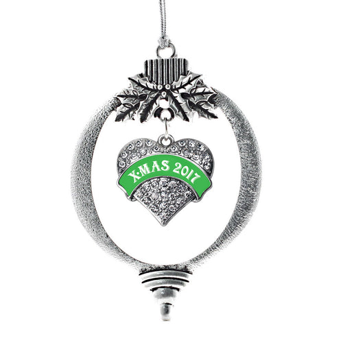 Green X-mas 2017 Pave Heart Charm Christmas / Holiday Ornament