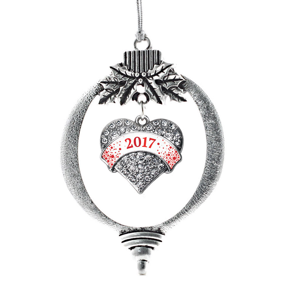 Red and White Christmas 2017 Pave Heart Charm Christmas / Holiday Ornament