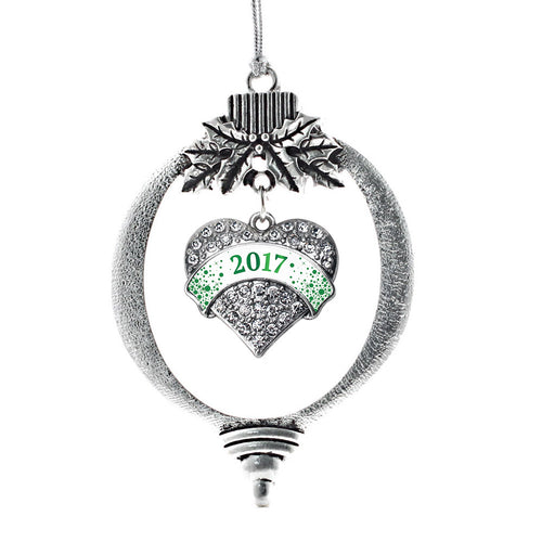 Green and White Christmas 2017 Pave Heart Charm Christmas / Holiday Ornament