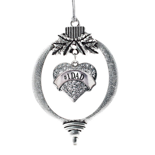 #1 Dad Pave Heart Charm Christmas / Holiday Ornament