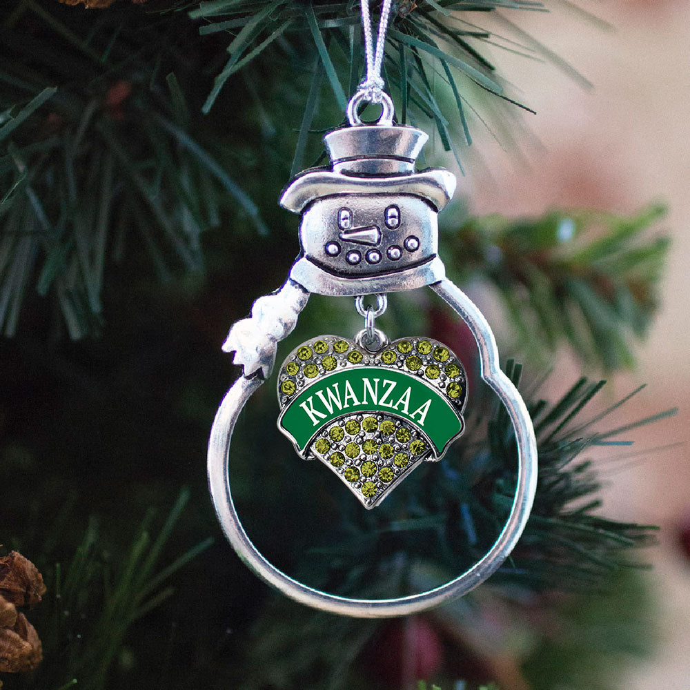 Kwanzaa Green Pave Heart Charm Christmas / Holiday Ornament