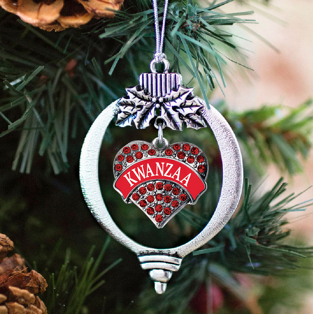 Kwanzaa Red Pave Heart Charm Christmas / Holiday Ornament